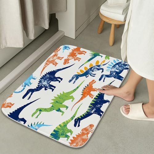 Funny Jurassic Dinosaur Bath Rug Non Slip Cartoon Kids Dino Theme 16x24 Inches