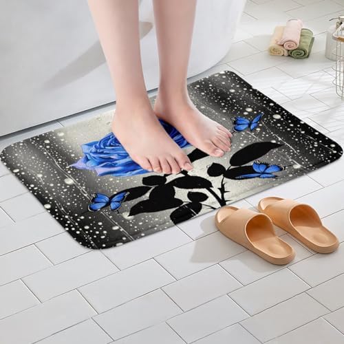Feelyou Blue Butterfly Floral Bath Rug 16x24 Inch