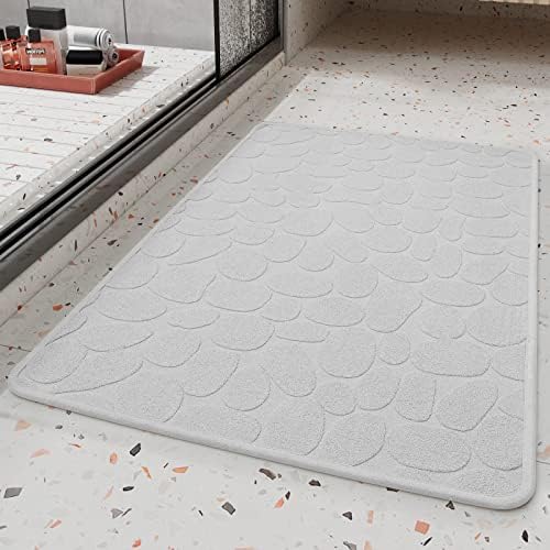 COCOER Super Absorbent Bath Mat with Rubber Backing 16x24 Gray