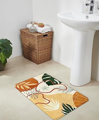 Uphome Boho Bathroom Rug Velvet Leaf Pattern