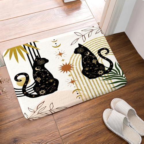 JAWO Boho Black Cat Bath Rug Non Slip 16x24