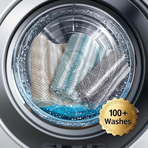 HDFK Soft Chenille Bath Mat with Striped Design
