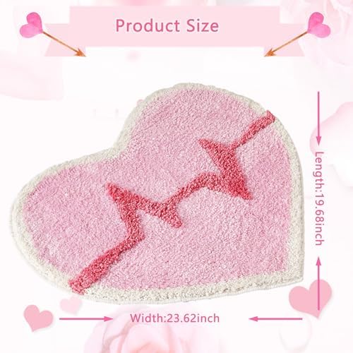 Inshinern Pink Heart Bathroom Rug Non Slip Washable