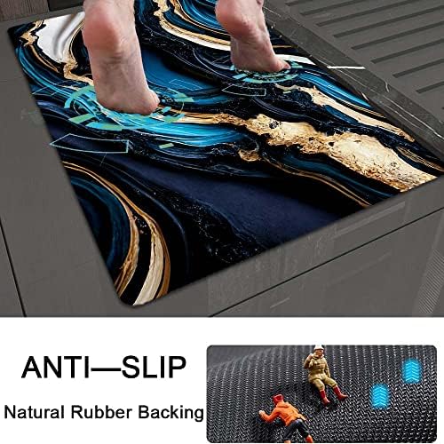Blue Gold Liquid Marble Bath Mat Rug 16x24 Rectangle