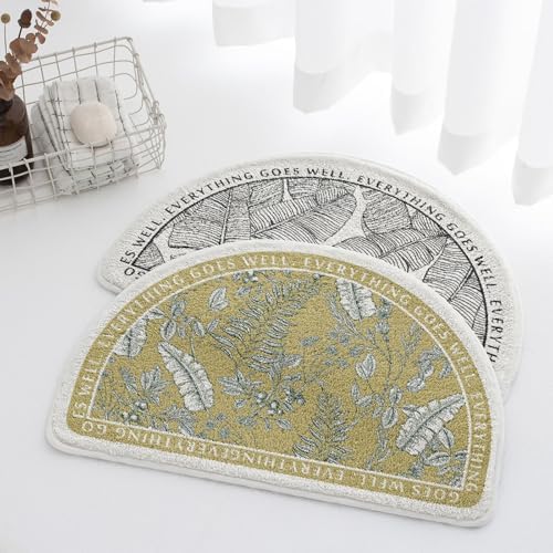 Vctops Half Circle Leaf Print Bath Rug