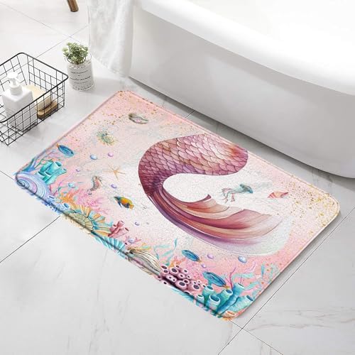 SATRTUD Mermaid Bath Mat with Non-Slip Design