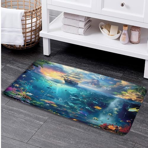 Ocean Bath Mat with Tropical Fish Design 236 x 157 Inch