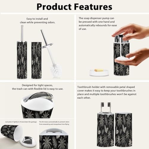 Boho Dark Tropical Bathroom Accessory Set 6 Piece 1