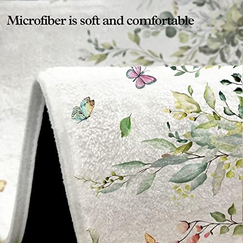 Green Leaf Floral Imitation Cashmere Bath Rug - Non-Slip 17x27 Inch