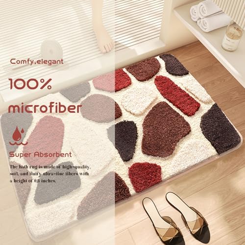 Befocus Red Pebble Stone Bath Rug 2031