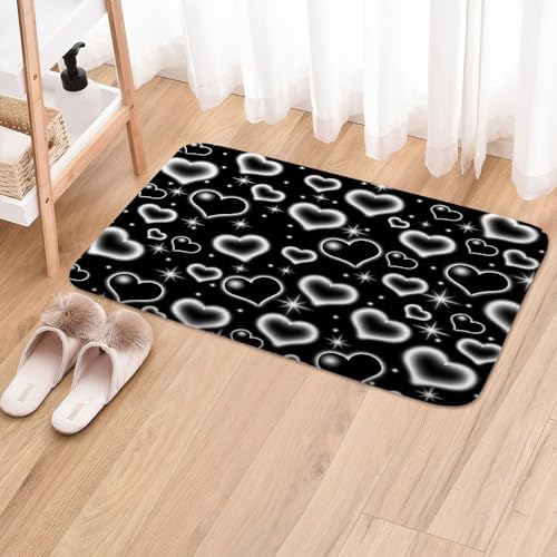 Cute Black and White Heart Bath Rug for Kids Boys
