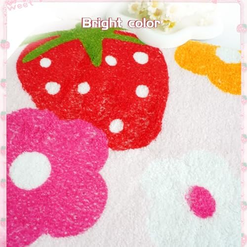 Cute Strawberry Flower Bath Mat Non-Slip Pink Bathroom Rug