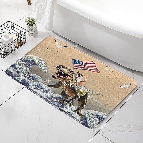 SATRTUD Cool Dog Dinosaur Bath Mat Non-Slip Farmhouse Nautical Rug