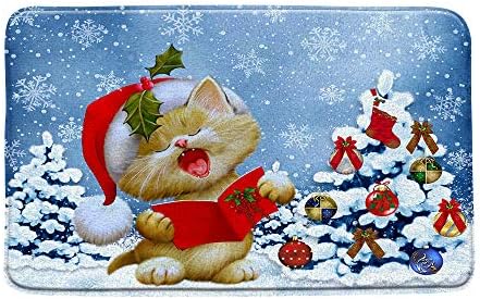 Christmas Cat Bath Mat with Snowflake Design