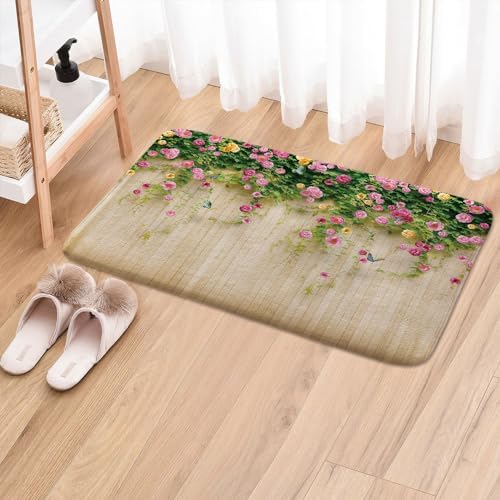 JAWO Floral Bath Rug 17X29 Inches with Butterfly Design