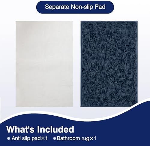 TECHMILLY Non-Slip Bath Rug with Soft Plush Chenille Pad