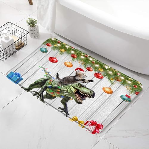 SATRTUD Christmas Animal Bath Mat with Santa Hat and Xmas Ball