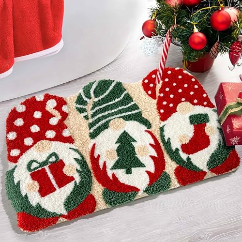 Christmas Bath Mat 20x32 Inches Non-Slip Water Absorbent Gnome Design