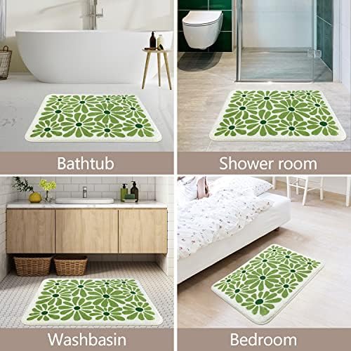 Green Floral Bath Mat 21x30in Non-Slip Microfiber Rug for Bathroom