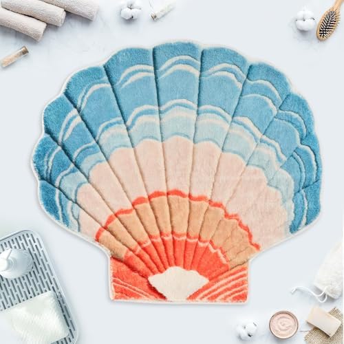 FEBSNOW Seashell Bath Rug with Non-Slip Backing 1