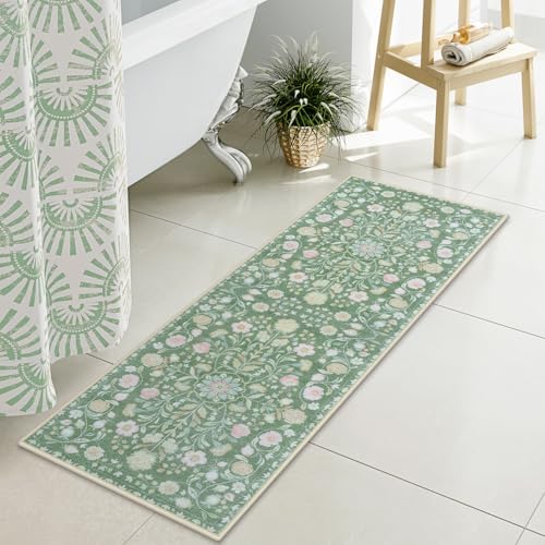 Uphome Green Boho Floral Bath Rug 18x47 inch 1