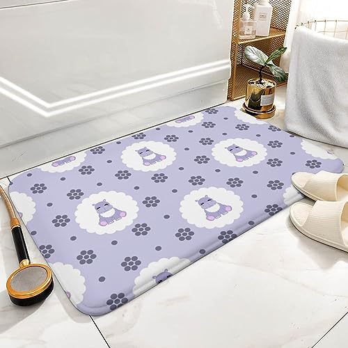 MZERSE Machine Washable Bath Mat with Cute Hippo Print Purple