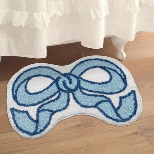 Urtlmaji Coquette Bow Rug 35x24 Blue Bath Mat