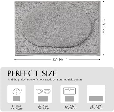 DEXDE 30x20 Bathroom Rug Gray Ultra Soft Absorbent