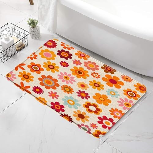 SATRTUD Orange Boho Floral Bath Mat 24x16 Inch