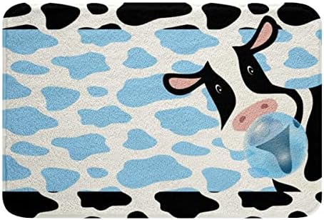 Blue Cow Print Bath Mat 16x24 Inch Cute Animal Door Mat