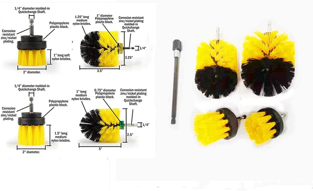 HUAWELL 5-Piece Cleaning Drill Brush Kit with 6 Inch Extender