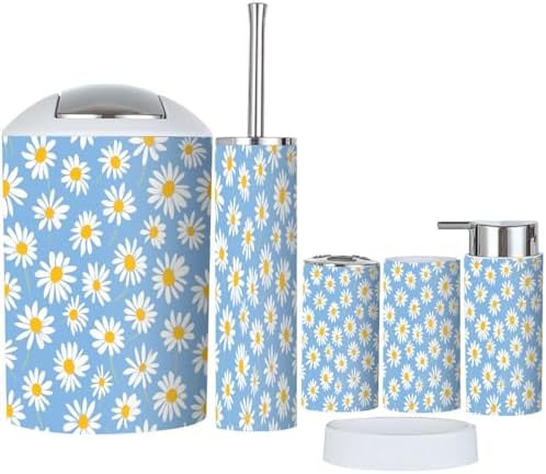 TRANQDEHOM 6-Piece Bathroom Accessory Set with Boho Daisy Flower Design