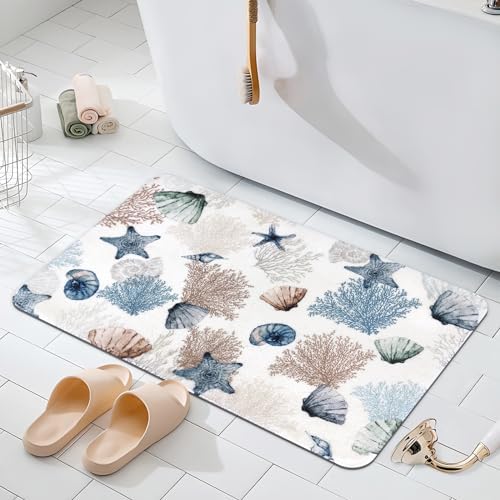 MEHOFOND Nautical Bath Rug 20x32 Navy Blue