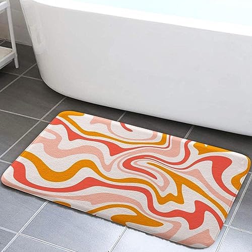 70s Retro Wavy Bath Rug - Pink Orange Groovy Design 17x29in
