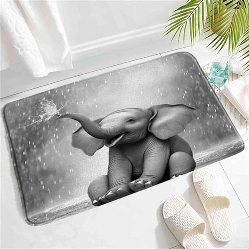 SATRTUD Funny Elephant Bath Mat Grey 1