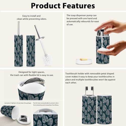Boho White Monstera Leaf Bathroom Accessory Set 6 Piece