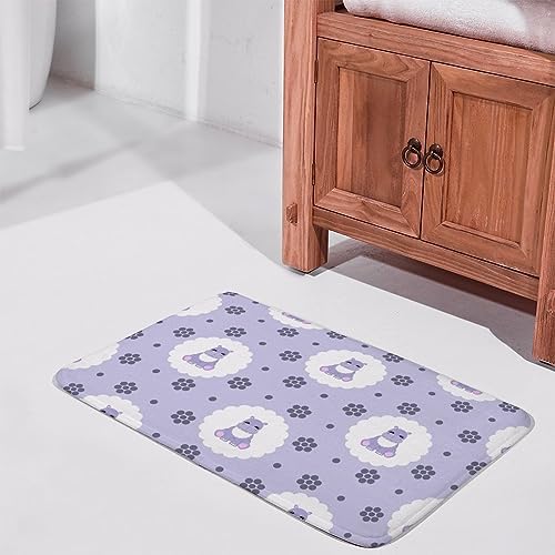MZERSE Machine Washable Bath Mat with Cute Hippo Print Purple