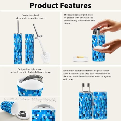 Boho Style 6 Piece Bathroom Accessory Set Blue Circles