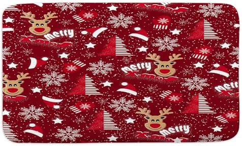 Funny Red Christmas Bath Mat with Snowflakes Reindeer Design