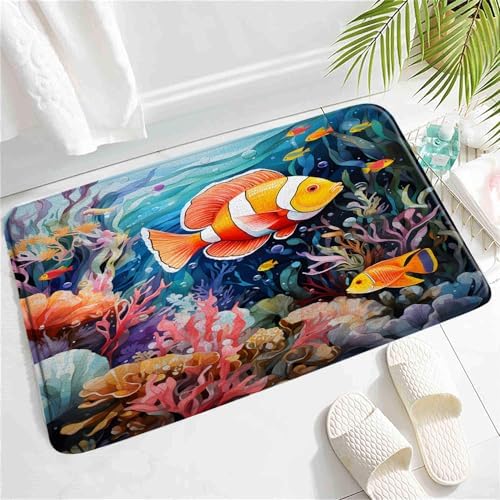 SATRTUD Colorful Tropical Fish Bath Mat 24x16 Inch