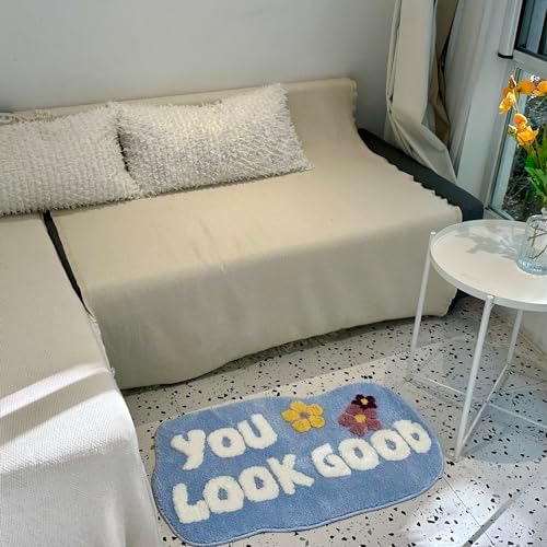 You Look Good Bath Mat Blue - Non-Slip Microfiber Rugs