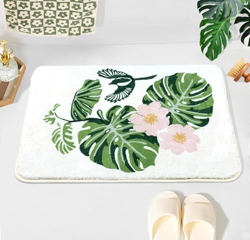 Green Leaf Bath Mat with Anti-Slip Design