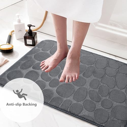 Neloodony Grey Small Bathroom Rug Non Slip Washable