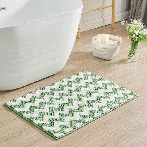 CozeCube Sage Green Chenille Bath Mat 24x16 Non-Slip