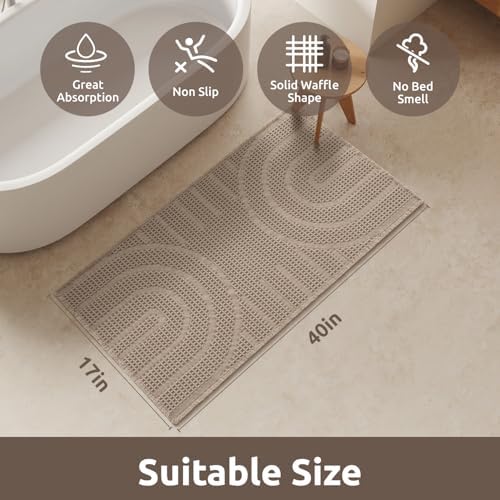 AMOAMI Waffle Bath Mat Non-Slip Absorbent Machine Washable Brown 17x40