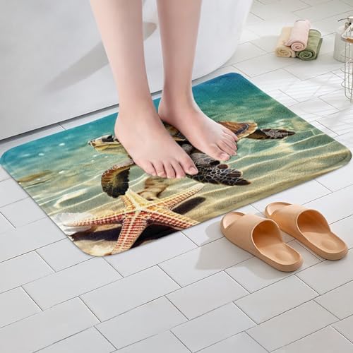 Jejeloiu 3D Sea Turtle Bath Rug 16x24 Inch Non-Slip Kids Ocean Mat