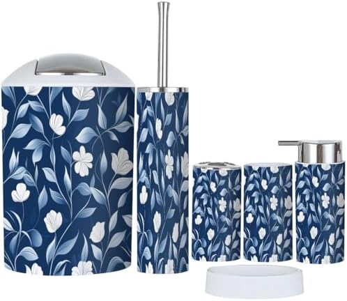 TRANQDEHOM 6 Piece Boho Dark Blue Bathroom Accessory Set
