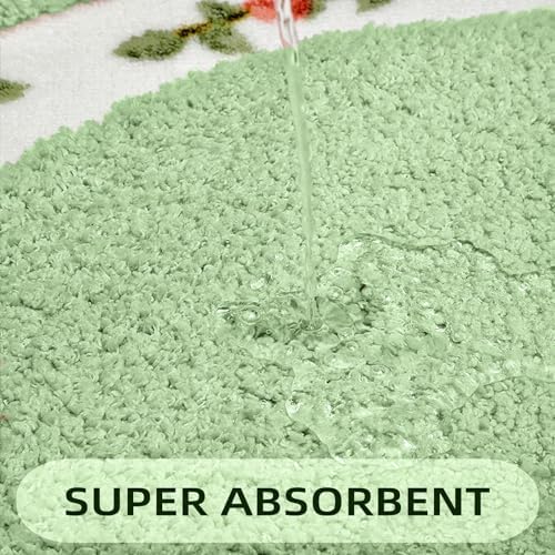 QMEAKMONY Rose Flower Shaggy Bath Mat Green 16x24 in