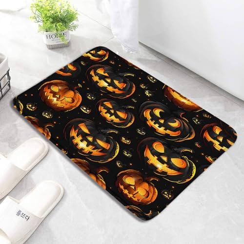 Spooky Halloween Bath Mat with Black Orange Ghosts