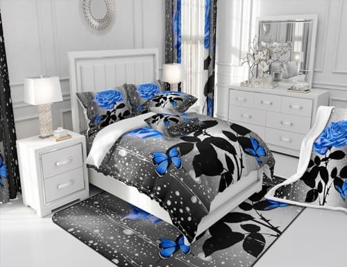 Feelyou Blue Butterfly Floral Bath Rug 16x24 Inch